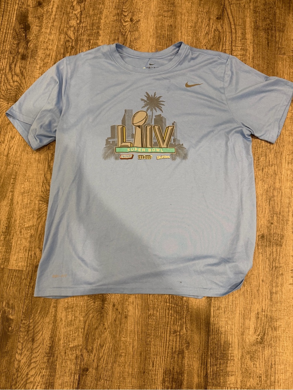 Nike men Light Blue Super Bowl LIV Graphic Tee with Palm Logo